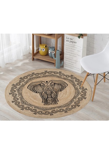 Nesa_Decor Mandala Sanatı Fil Figürlü Dekoratif Yuvarlak Halı fiyatları