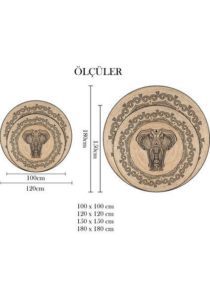 Nesa_Decor Mandala Sanatı Fil Figürlü Dekoratif Yuvarlak Halı fırsatları