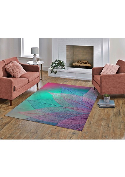 Nesa_Decor Mor Yaprak Motifli Dekoratif Salon, Oturma Odası Halısı
