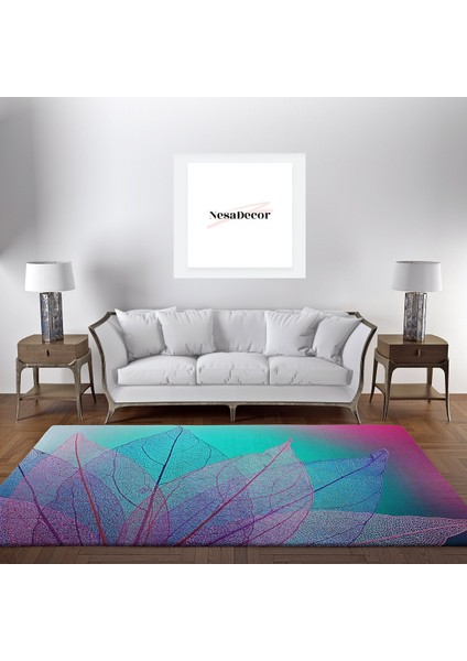Nesa_Decor Mor Yaprak Motifli Dekoratif Salon, Oturma Odası Halısı