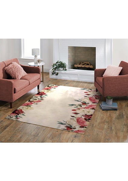 Nesa_Decor Gül Desenli Dekoratif Oturma Odası & Salon Kış Bahçesi Halısı