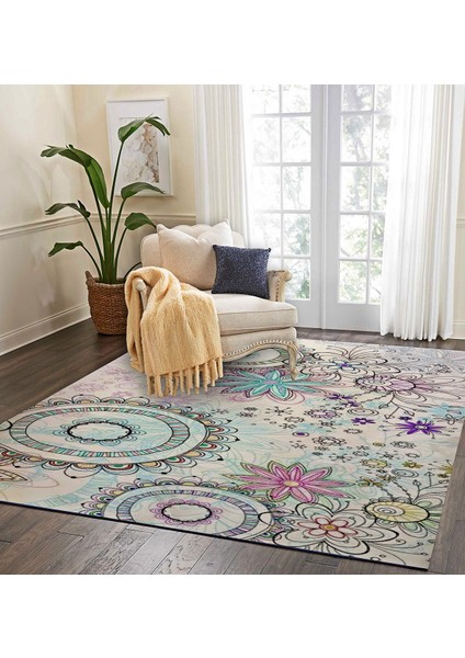 Nesa_Decor Mandala Sanat Renkli Çiçek Desenli Şık Tasarım Salon, Oturma Odası Halısı fiyatları