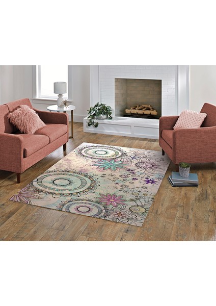 Nesa_Decor Mandala Sanat Renkli Çiçek Desenli Şık Tasarım Salon, Oturma Odası Halısı modelleri
