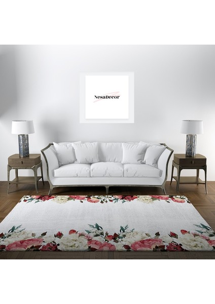 Nesa_Decor Gül Desenli Dekoratif Oturma Odası & Salon Kış Bahçesi Halısı