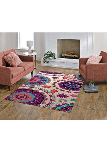 Nesa_Decor Mandala Mor Dekoratif Desen Oturma Odası Salon Halısı modelleri