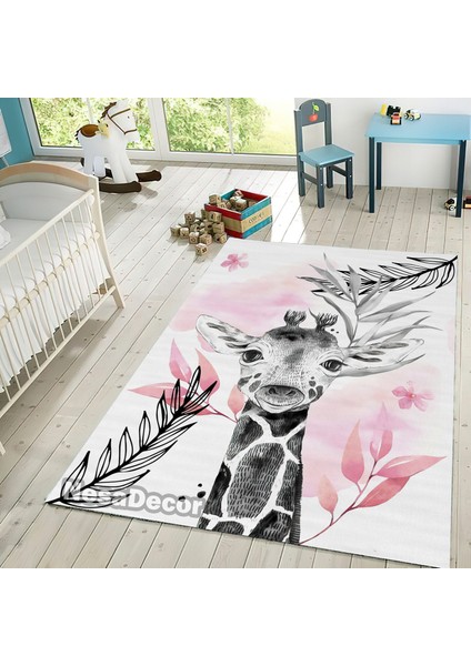 Nesa_Decor Dijital Baskı Yıkanabilir Kaymaz Dokuma Taban Zürafa Desenli Halı Yolluk ve Çocuk Halısı modelleri