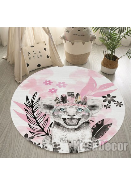 Nesa_Decor Pembe Kaplan Figürlü Çocuk Odası Halısı Dijital Baskı Yıkanabilir Kaymaz Taban modelleri