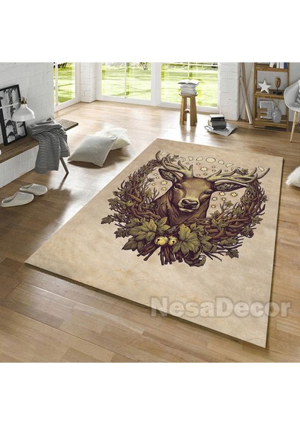 Nesa_Decor Geyik Desenli Hd Dijital Baskı Dokuma Taban Yılbaşı Halısı Yeni Yıl Halısı fiyatları