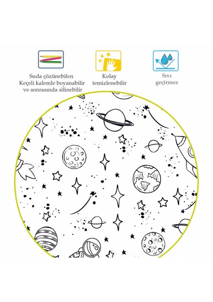 Baby'ness Boyanabilir Silinebilir Masa Örtüsü Elyaf Astarlı Muşamba 100X140cm Pvc Sıvı Geçirmez Leke Tutmaz Uzay Yolu