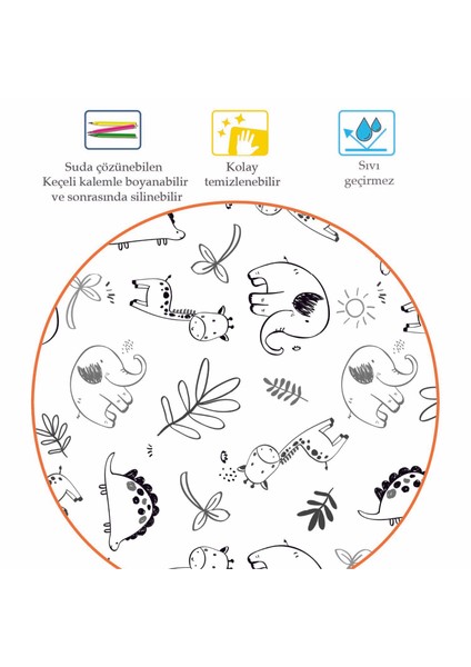 Baby'ness Boyanabilir Silinebilir Masa Örtüsü Elyaf Astarlı Muşamba 100X140cm Pvc Sıvı Geçirmez Leke Tutmaz Hayvanlar Alemi