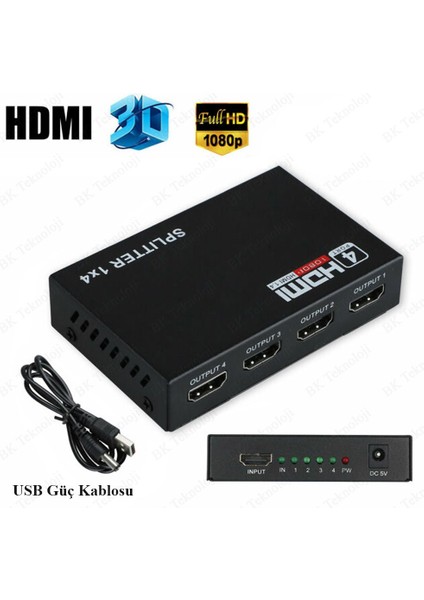 HDMI Çoklayıcı 1 Giriş 4 Çıkışlı 1080P 3D HDMI Splitter