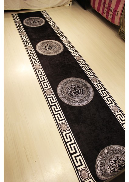Medusa Motif Siyah Versace Halı-Yolluk Süngerli Yüzey-Deri Taban fiyatları