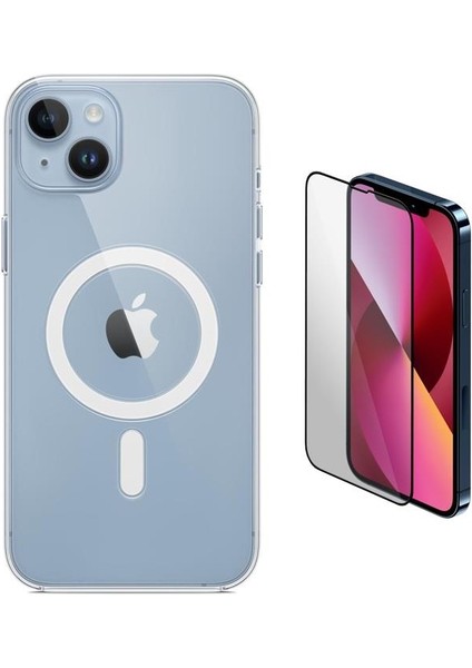 iPhone 13 Uyumlu ( iPhone 13 ) Magsafe Şarj Destekli Darbe Dirençli Fit Hard Silikon Kılıf + Cam Ekran Koruyucu