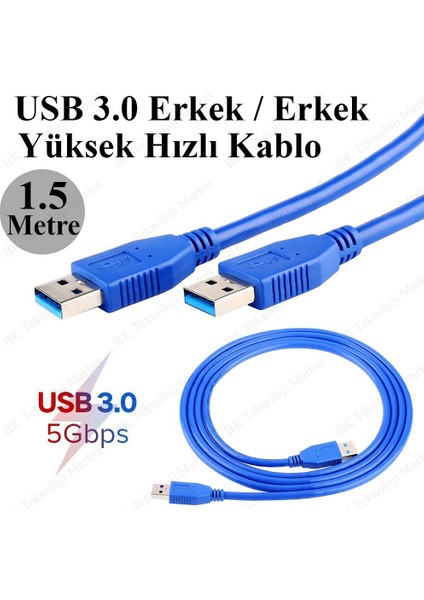 Yüksek Hızlı USB 3.0 Erkek-Erkek Data Kablosu - 1.5 Metre fiyatları