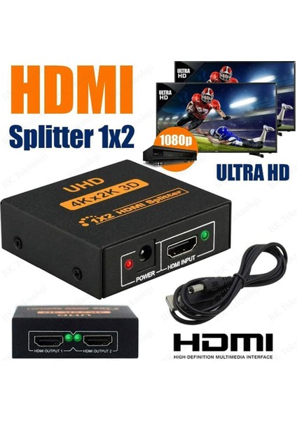 HDMI Çoklayıcı 1 Giriş 2 Çıkış UHD 4KX2K 3D HDMI Splitter
