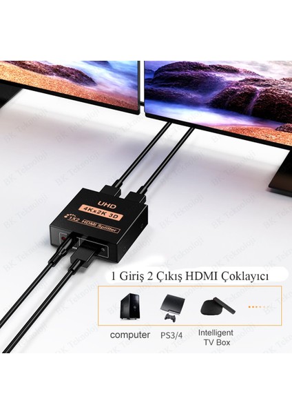HDMI Çoklayıcı 1 Giriş 2 Çıkış UHD 4KX2K 3D HDMI Splitter