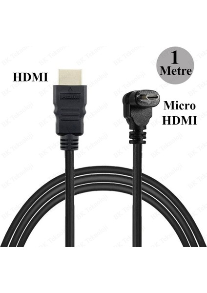 BK Teknoloji Micro HDMI To HDMI 90 Derece Açılı Mikro HDMI Tablet Kamera Kablosu 1metre