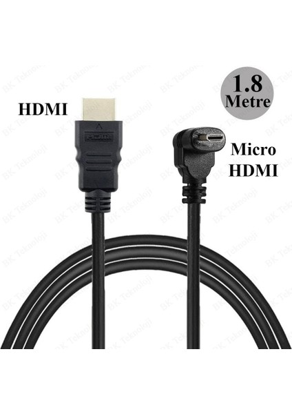 BK Teknoloji Micro HDMI To HDMI 90 Derece Açılı Mikro HDMI Tablet Kamera Kablosu 1.8metre