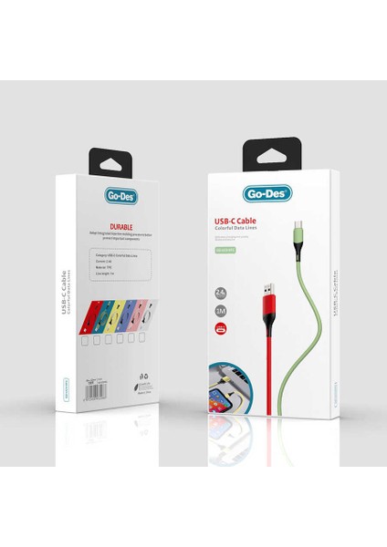 Go Des GD-UC519 Type-C USB Kablo 2.4A Şarj Kablosu 100 cm Data Kablo