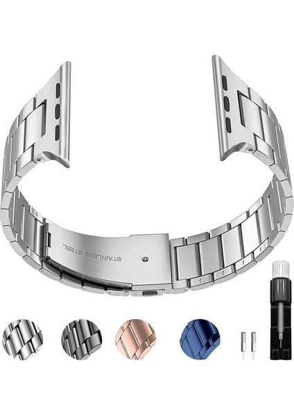Apple Watch 38MM Wiwu Ultra Thin Steel Belt Three Beads Metal Saat Kordon Kayış Bileklik