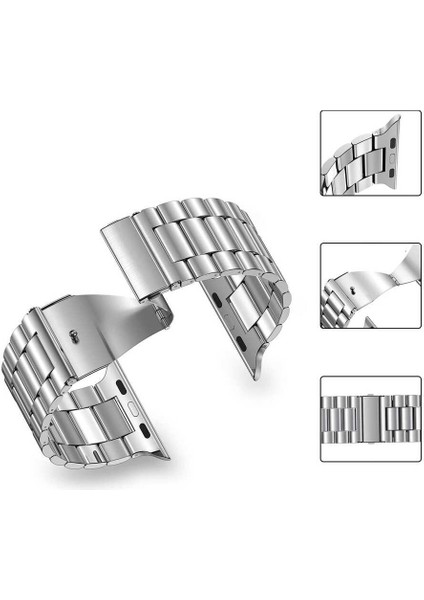 Apple Watch 38MM Wiwu Ultra Thin Steel Belt Three Beads Metal Saat Kordon Kayış Bileklik