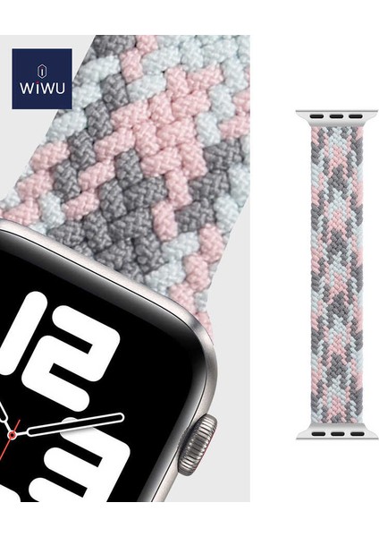 Apple Watch 42MM Wiwu Braided Solo Loop Contrast Color Large Saat Kordon Kayış Bileklik