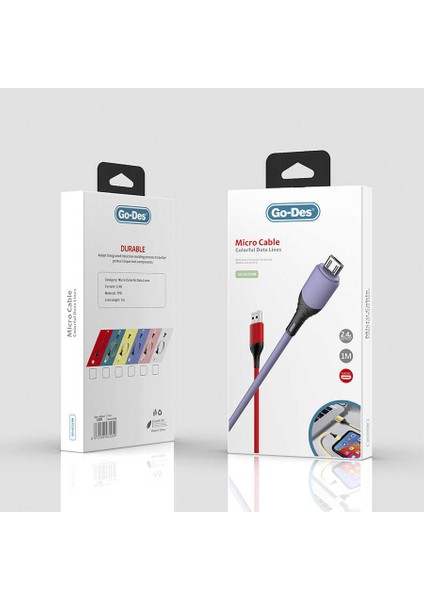Go Des GD-UC519 Micro USB Kablo 2.4A Şarj Kablosu 100 cm Data Kablo