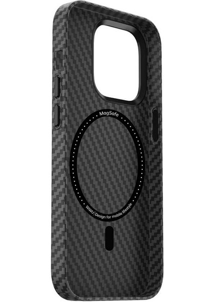 Apple iPhone 14 Plus Kılıf Wiwu Karbon Fiber Görünümlü Magsafe Wireless Şarj Özellikli Kabon Kapak