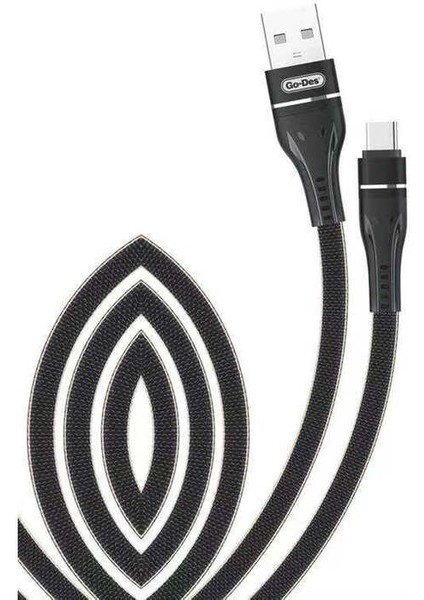 Go Des GD-UC530 Type-C USB Kablo 2.4A Hızlı Şarj Kablosu 2 Metre Data Kablo Naylon Örgü