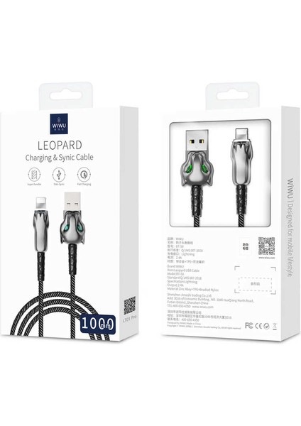 Leopard Lightning USB Kablo 2.4A Hızlı Şarj Kablosu 100 cm Data Kablo Naylon Örgü