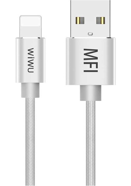 WP201 Mfı Lightning USB Kablo 2.4A Hızlı Şarj Kablosu 100 cm Naylon Örgü