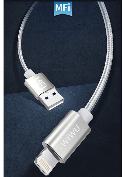 WP201 Mfı Lightning USB Kablo 2.4A Hızlı Şarj Kablosu 100 cm Naylon Örgü