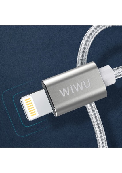 WP201 Mfı Lightning USB Kablo 2.4A Hızlı Şarj Kablosu 100 cm Naylon Örgü