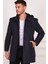 PLT8335 Dewberry Erkek Palto-Diagonal Siyah-Mavi 3
