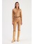 Fermuarlı Deri Bodysuit - Camel 3