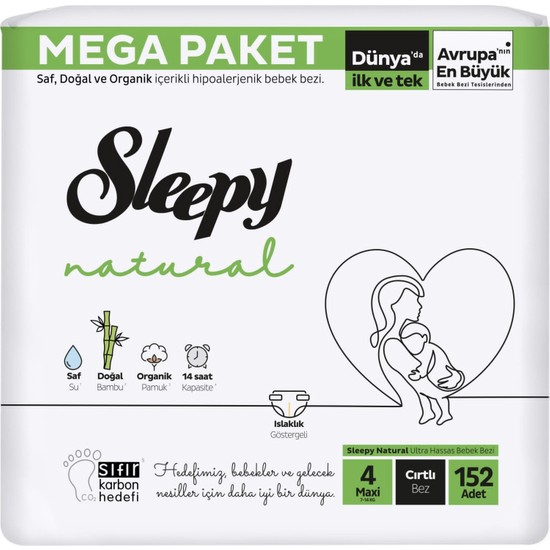 Sleepy Natural Maxi 4 Beden Numara Bebek Bezi Cırtlı Bez 7-14 kg 152'li