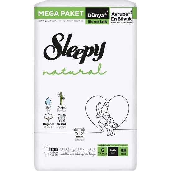 Sleepy Natural Cırtlı Bebek Bezi Mega Paket 6 Numara 15-25 Kg 88 Adet