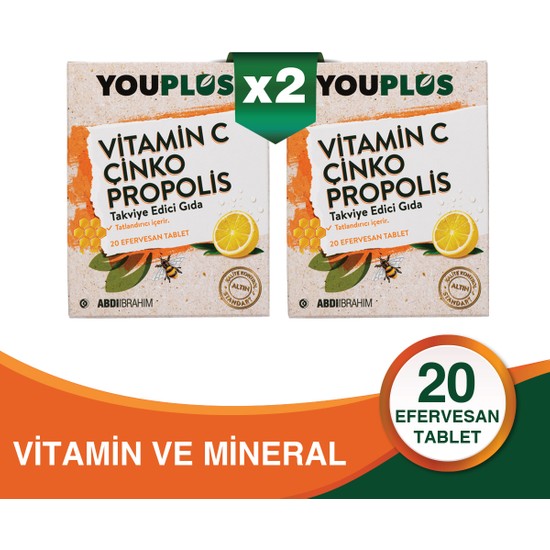 Youplus Vitamin C, Çinko & Propolis 20 Efervesan Tablet 2 Adet - Abdi İbrahim