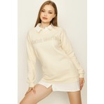 Select Moda Kadın Gömlek Yaka Yazı Detaylı Sweat Elbise