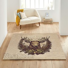 Nesa_Decor Geyik Desenli Hd Dijital Baskı Dokuma Taban Yılbaşı Halısı Yeni Yıl Halısı