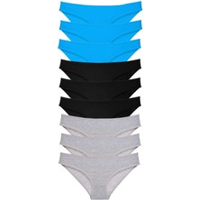 Royaleks 9 Adet Süper Eko Set Likralı Kadın Slip Külot Siyah Gri Mavi