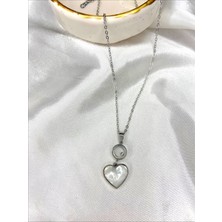 Sıne Accessory Silver Beyaz Kalp Çelik Kolye