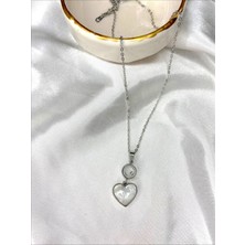 Sıne Accessory Silver Beyaz Kalp Çelik Kolye