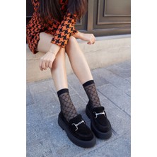 Nilufarr Melani Siyah  Süet Kürklü Kadın Laofer Ayakkabı