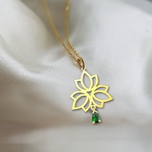 Vaoov 925 Ayar Gümüş Yeşil Taşlı Çiçek Kolye