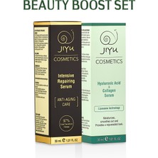 Jiyu Hyaluronik Acid & Collagen Serum 30 ml + Salyangoz Özlü Kırışıklık Önleyici Yaşlanma Karşıtı Onarıcı Yüz Bakım Serumu 30 ml Beauty Boost Set
