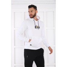 Escetic Escetic Spor Erkek Beyaz Cepli, Kapüşonlu Sweatshirt - 0949