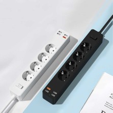 Wiwu PD20W U01EU Power Strip 4lü Priz 3 USB 1 Type-C Pd 20W Hızlı Şarj 160 cm Akım Korumalı