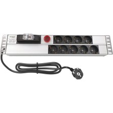 19" 2u 9'lu Şebeke Prizli Sigortalı ve Akım ve Voltaj Göstergeli Pdu