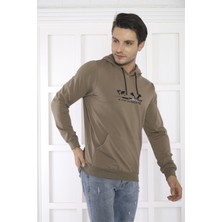 Escetic Escetic Spor Erkek Haki Cepli, Kapüşonlu Sweatshirt - 0950